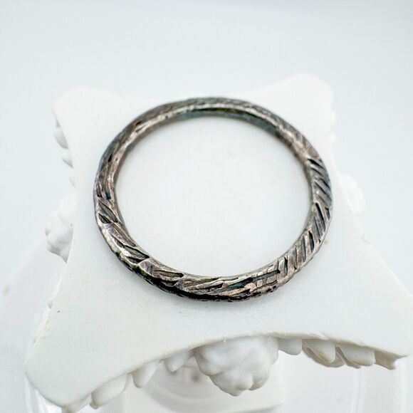 Vintage Band Textured Sterling Silver 925 Handmade Artisan Brutalist Patina - Picture 2 of 7